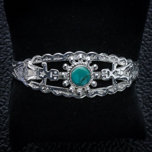Sterling Silver Kachina Turquoise Cuff Bracelet - Picture 1 of 6